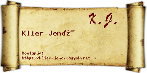 Klier Jenő névjegykártya